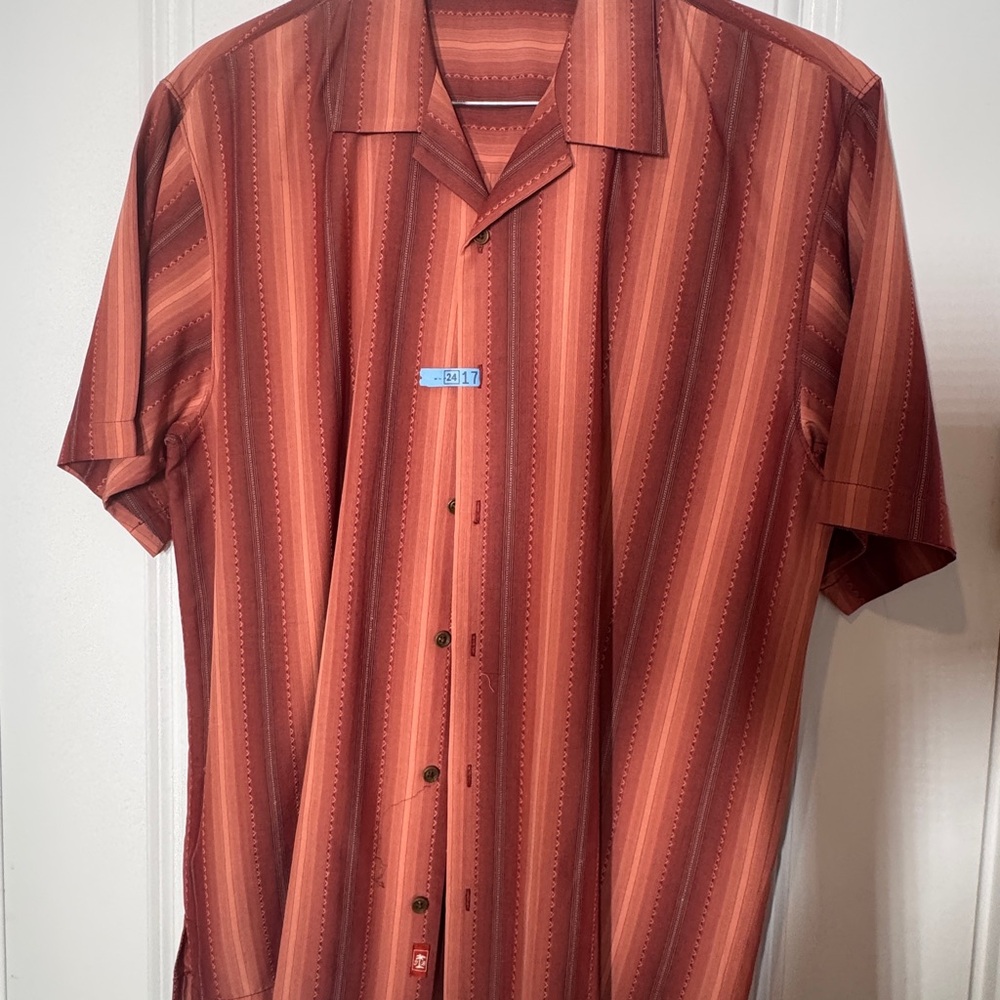 Tommy Bahama Men's Red and Brown Striped Button Down Shirt